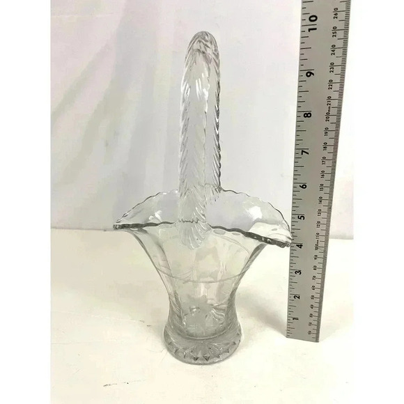 VTG Pressed Clear Etched Floral Glass Basket Vase 9.75" Tall MCM Home Decor - Picture 4 of 16